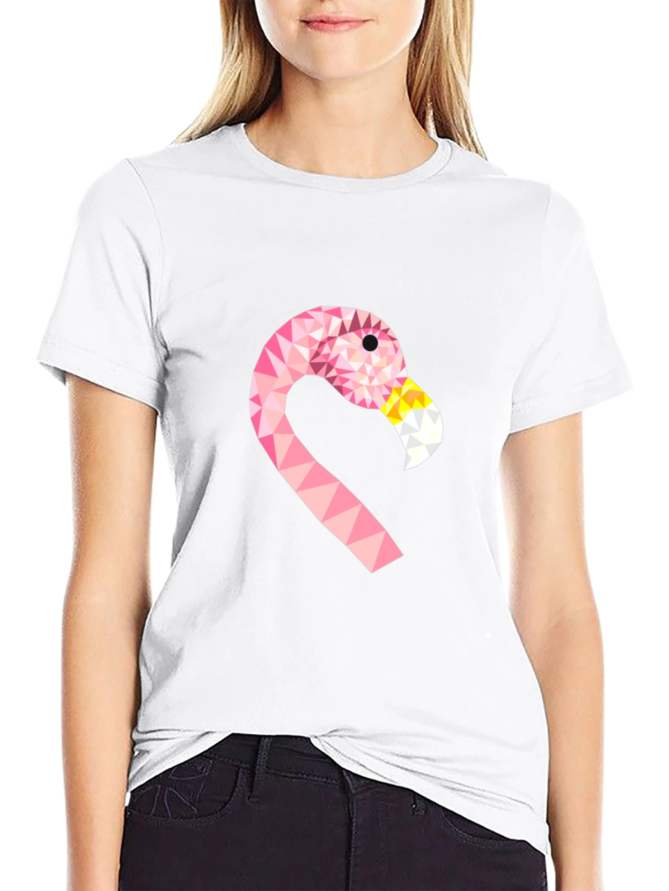 Geometric Flamingo Tee - Black Cotton Blend