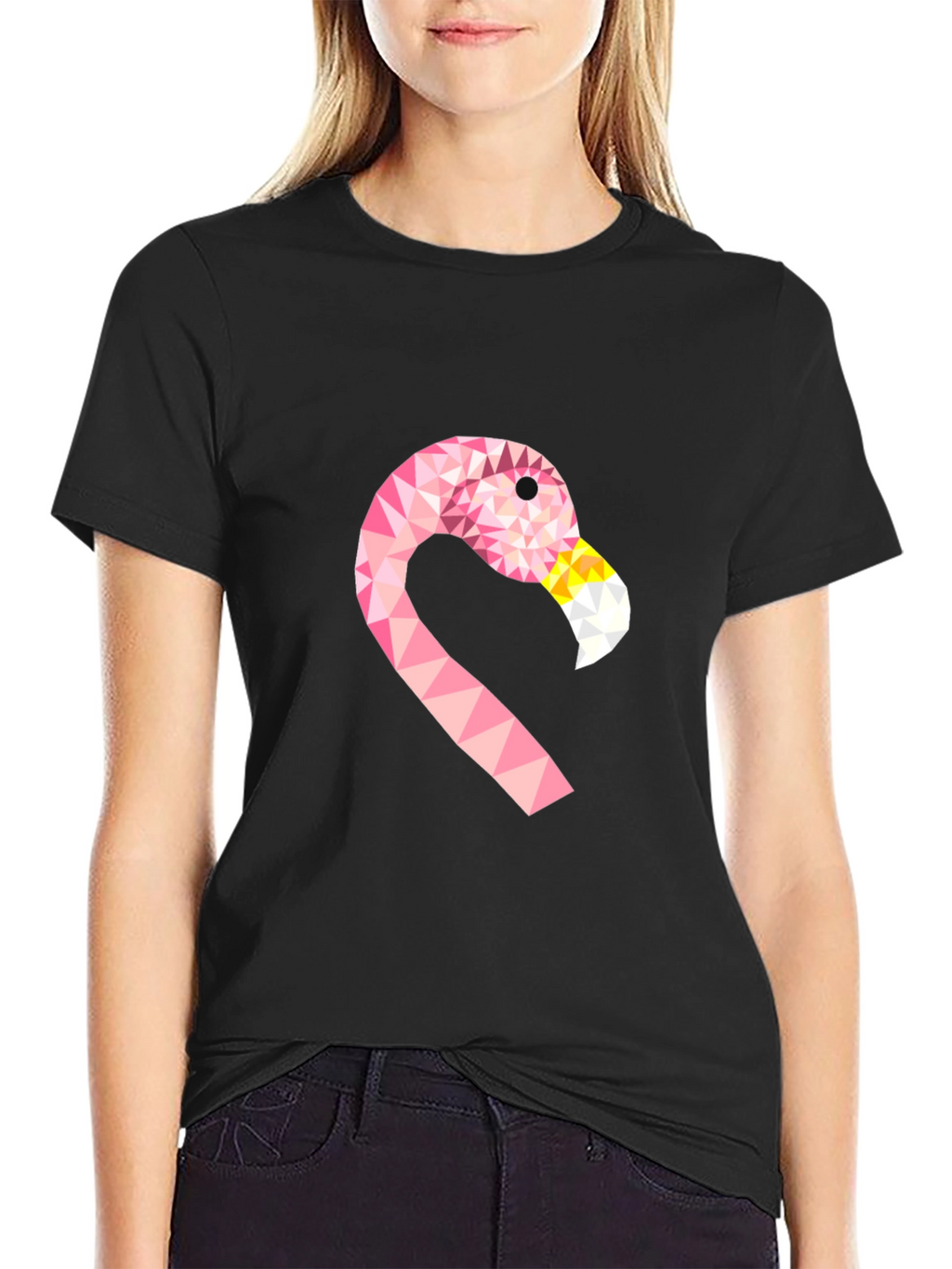 Geometric Flamingo Tee - Black Cotton Blend
