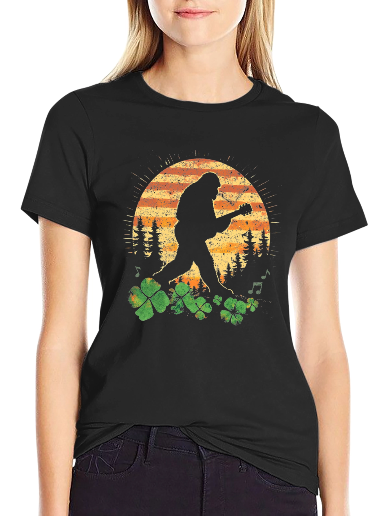 Bigfoot Guitar Irish Shamrock T-Shirt