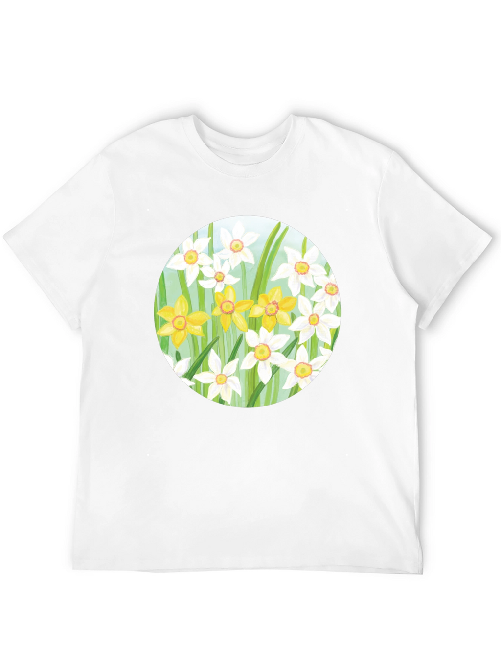 Floral Daffodil Print Black T-Shirt