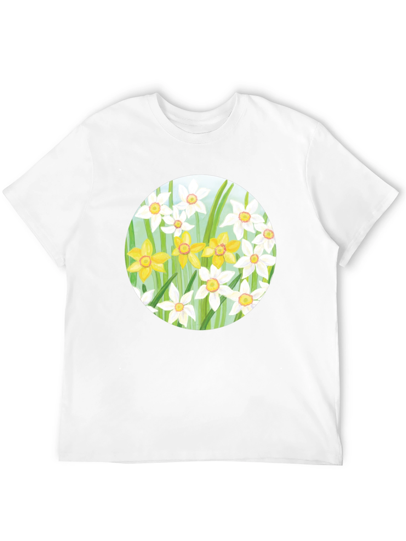 Floral Daffodil Print Black T-Shirt
