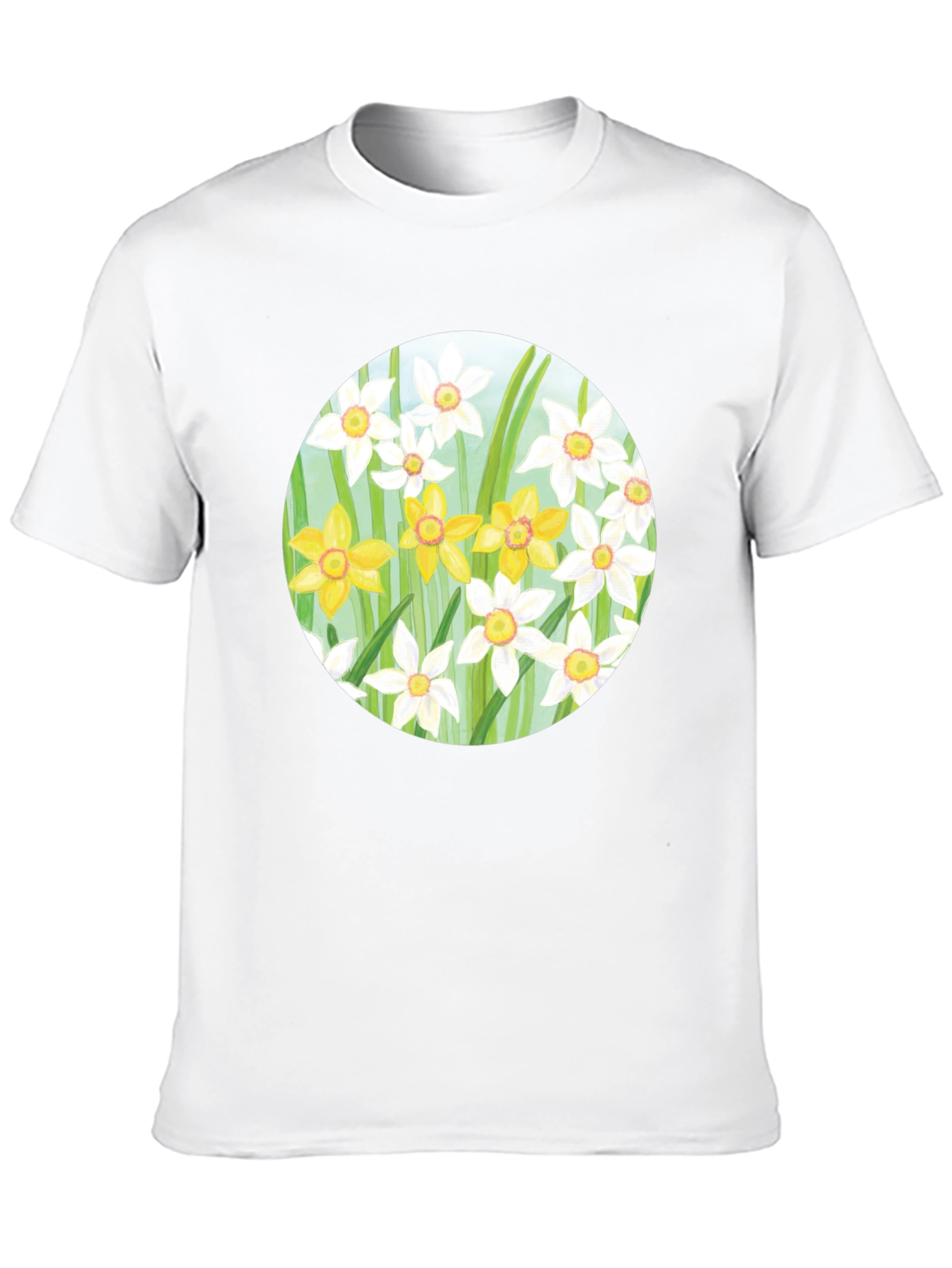 Floral Daffodil Print Black T-Shirt