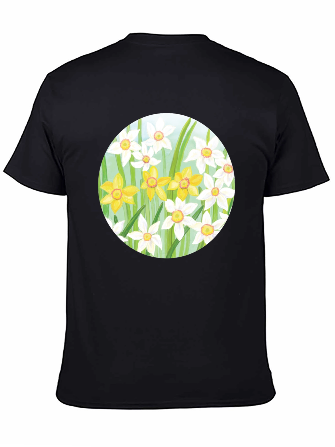 Floral Daffodil Print Black T-Shirt