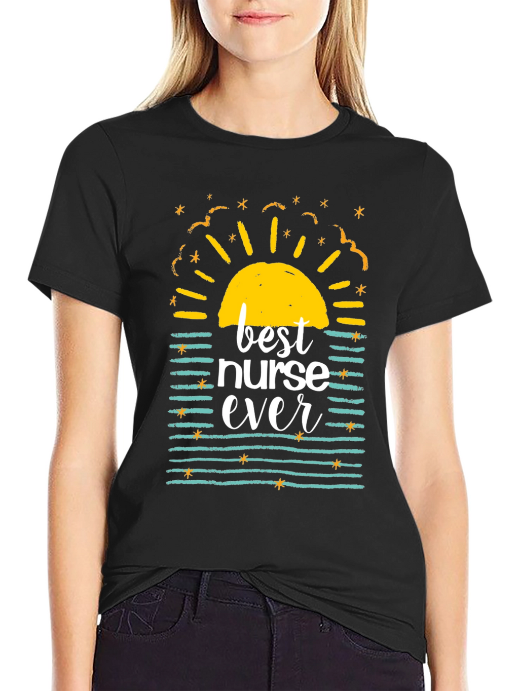 Best Nurse Ever Graphic T-Shirt - Black Casual Tee