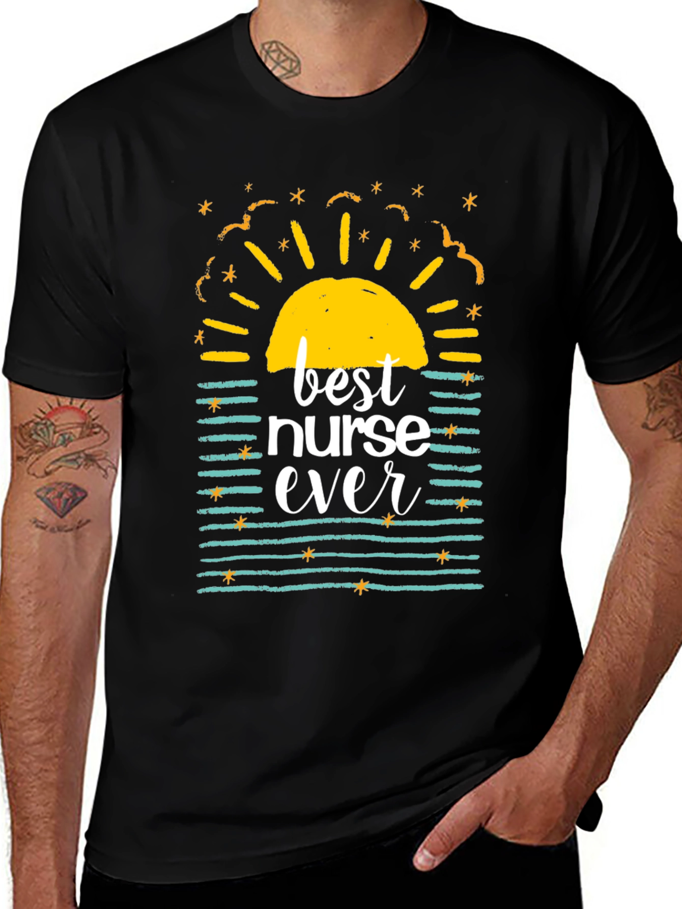 Best Nurse Ever Graphic T-Shirt - Black Casual Tee