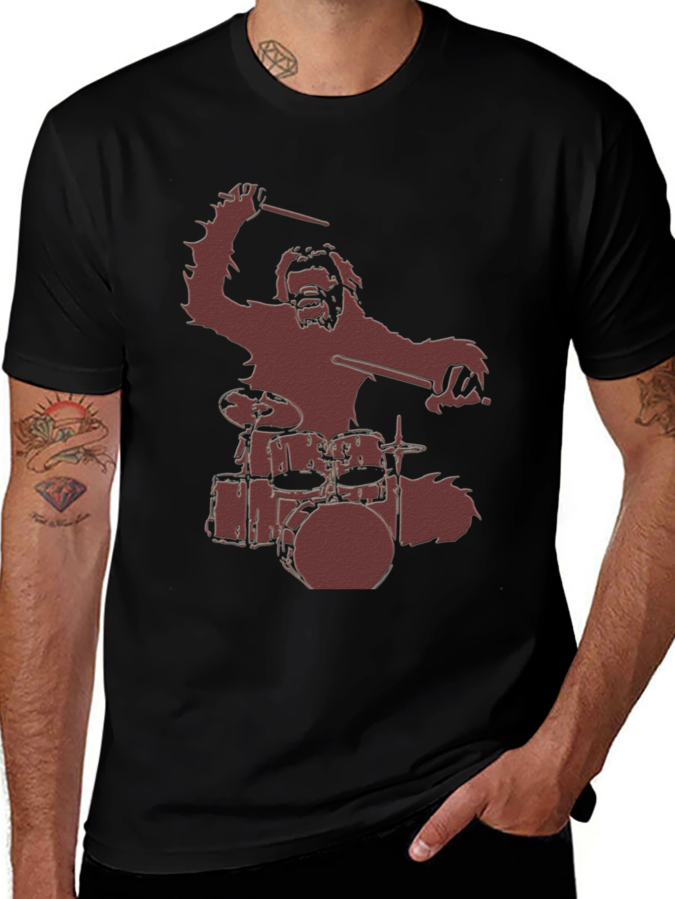 Sasquatch Drummer Graphic T-Shirt - Black