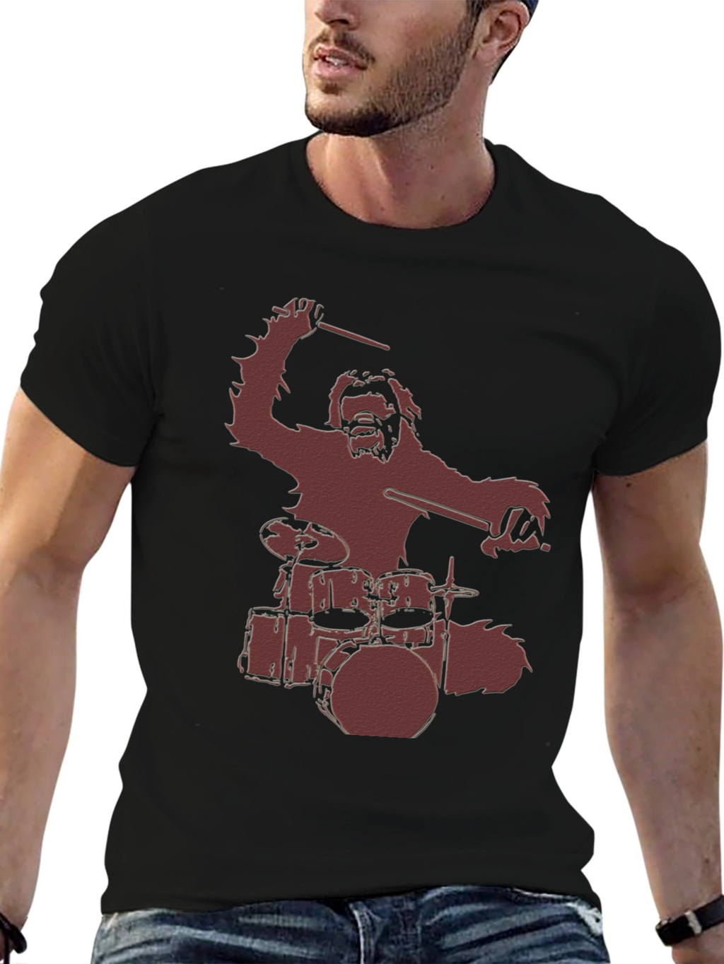 Sasquatch Drummer Graphic T-Shirt - Black