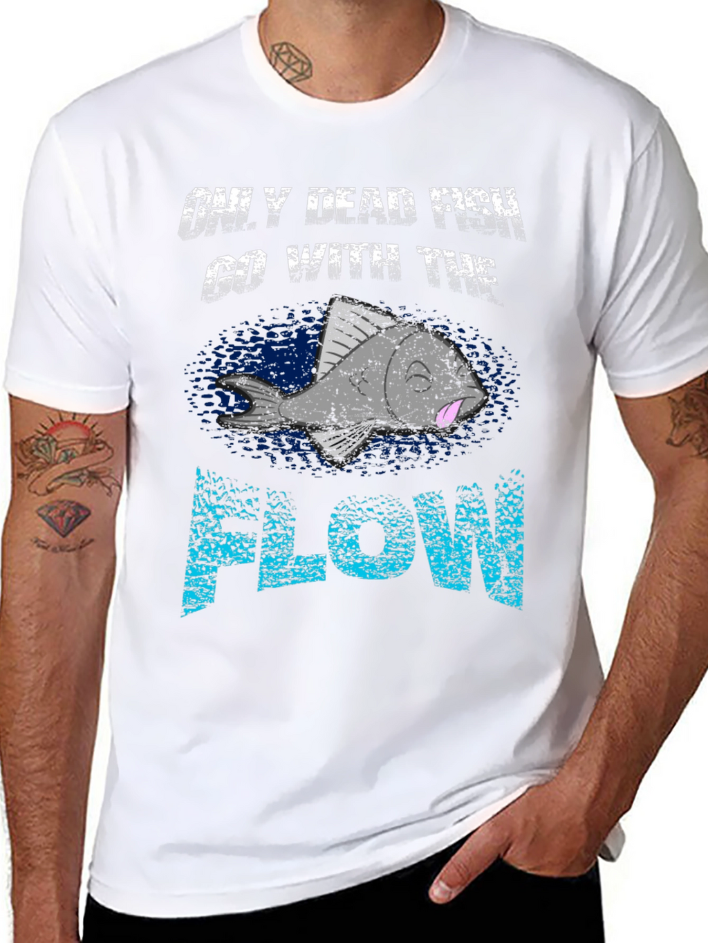 Only Dead Fish Go With the Flow Graphic Tee