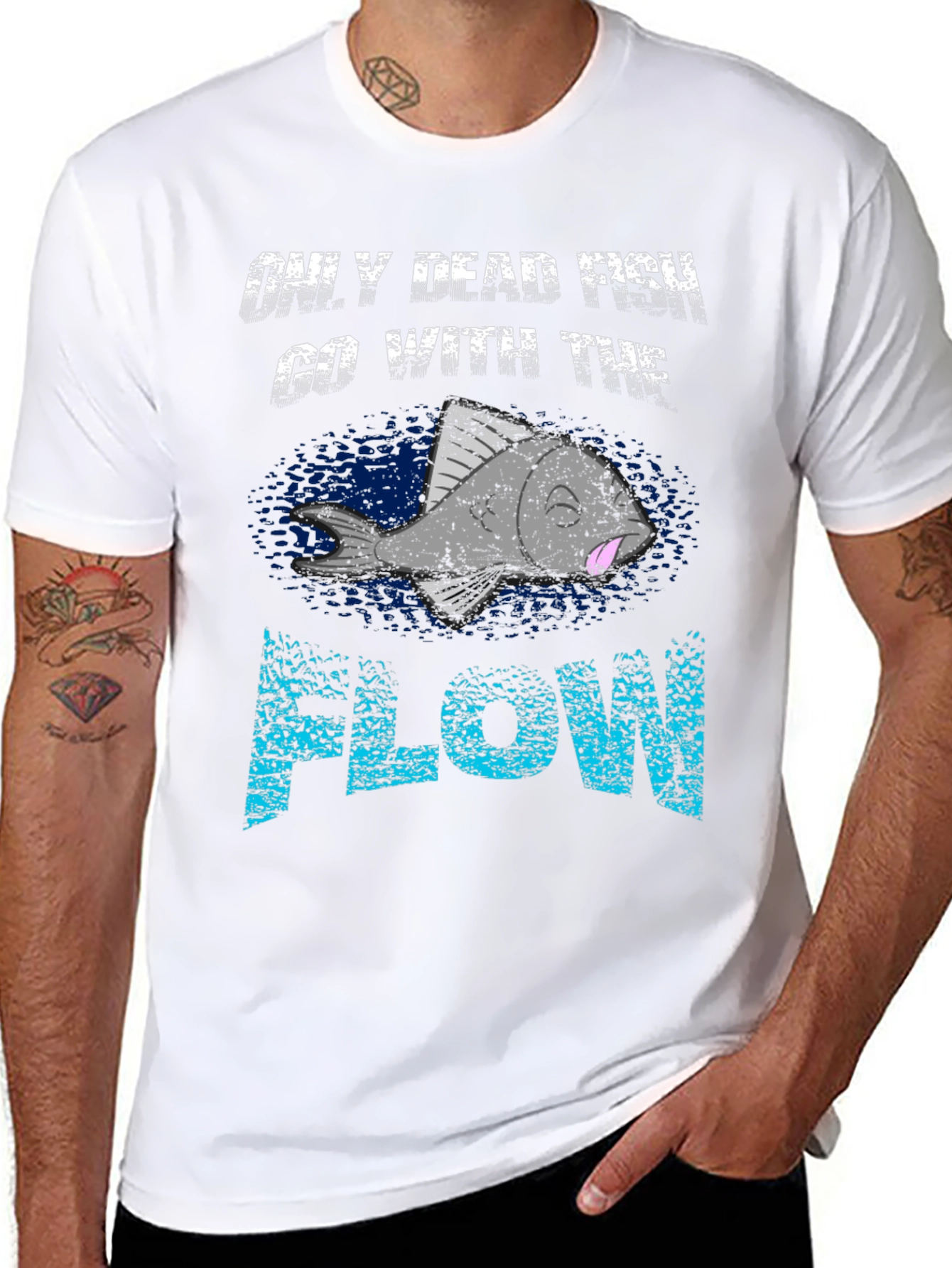 Only Dead Fish Go With the Flow Graphic Tee