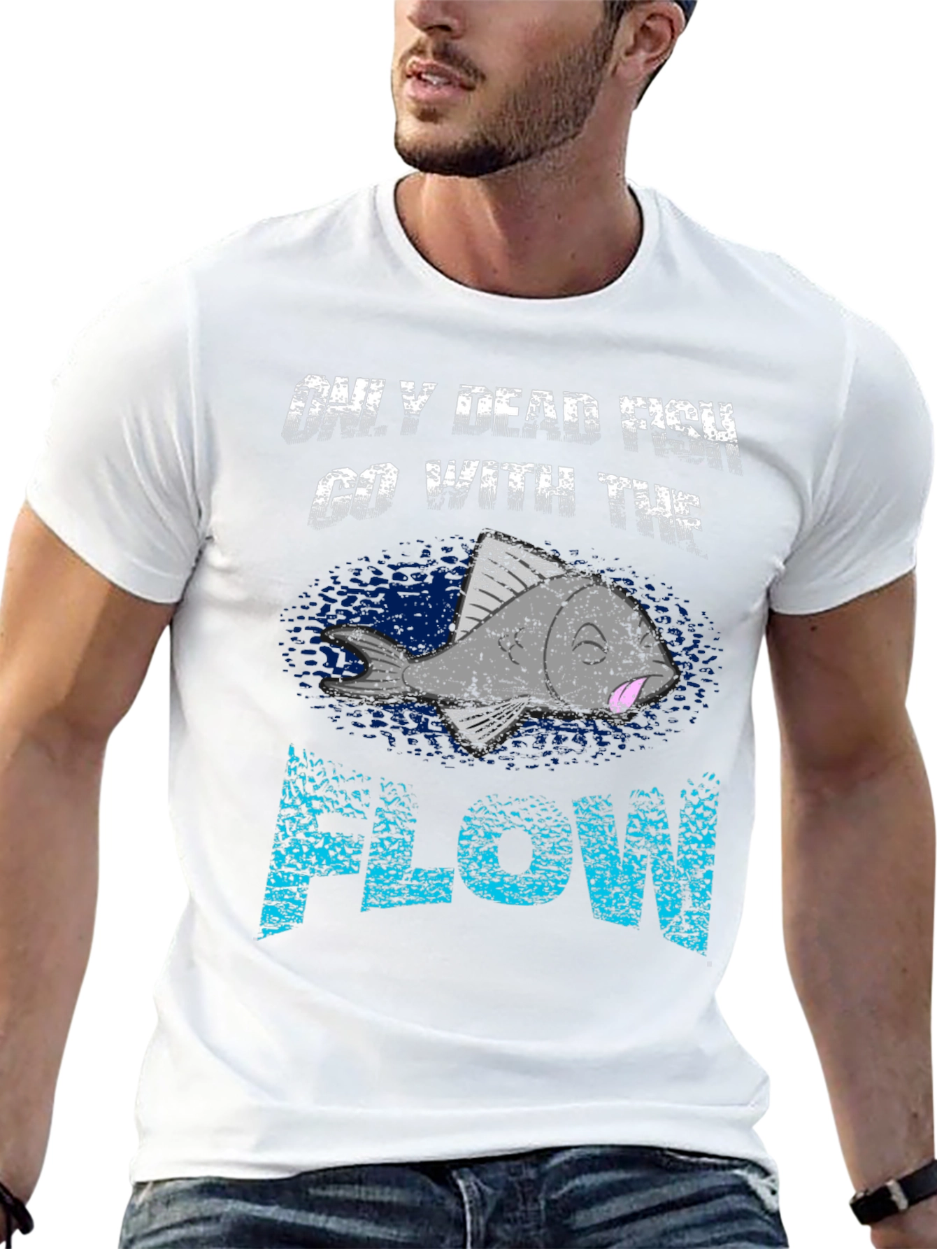 Only Dead Fish Go With the Flow Graphic Tee