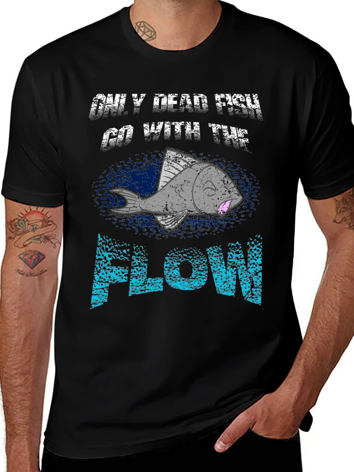 Only Dead Fish Go With the Flow Graphic Tee