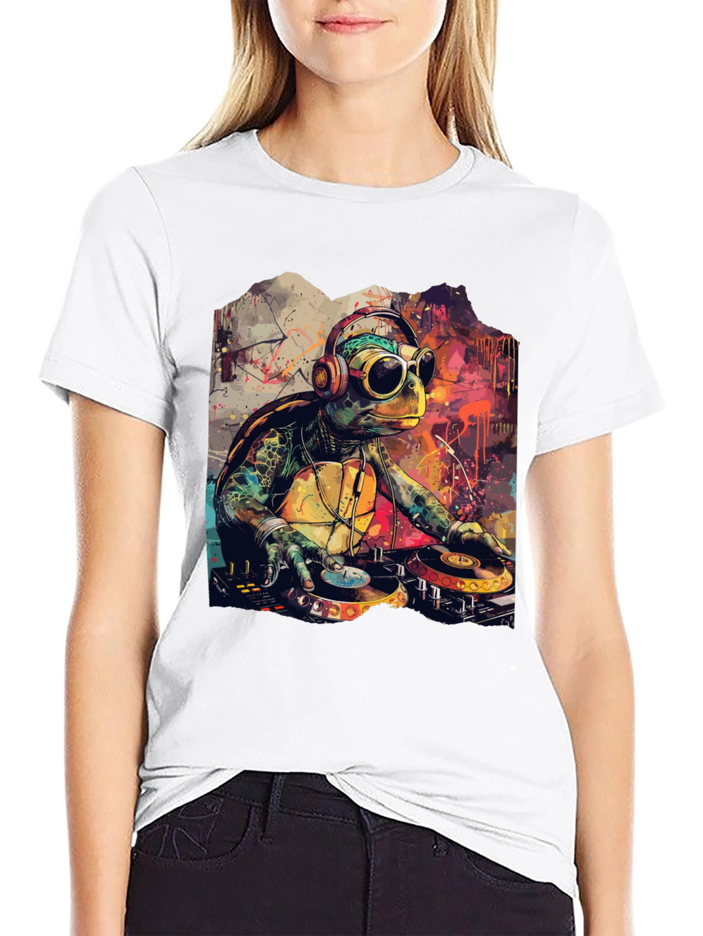 DJ Turtle Graphic Tee - Cool Cartoon Design