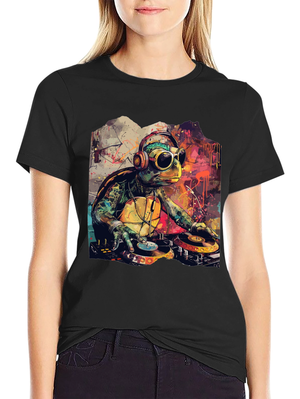 DJ Turtle Graphic Tee - Cool Cartoon Design