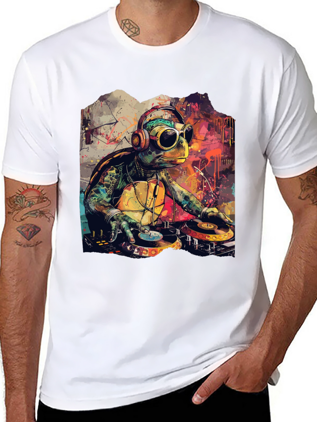 DJ Turtle Graphic Tee - Cool Cartoon Design