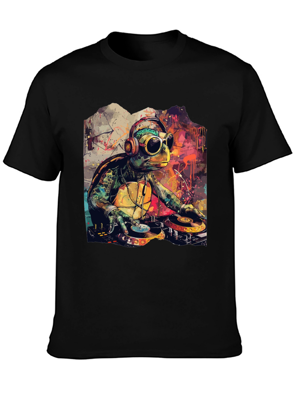 DJ Turtle Graphic Tee - Cool Cartoon Design