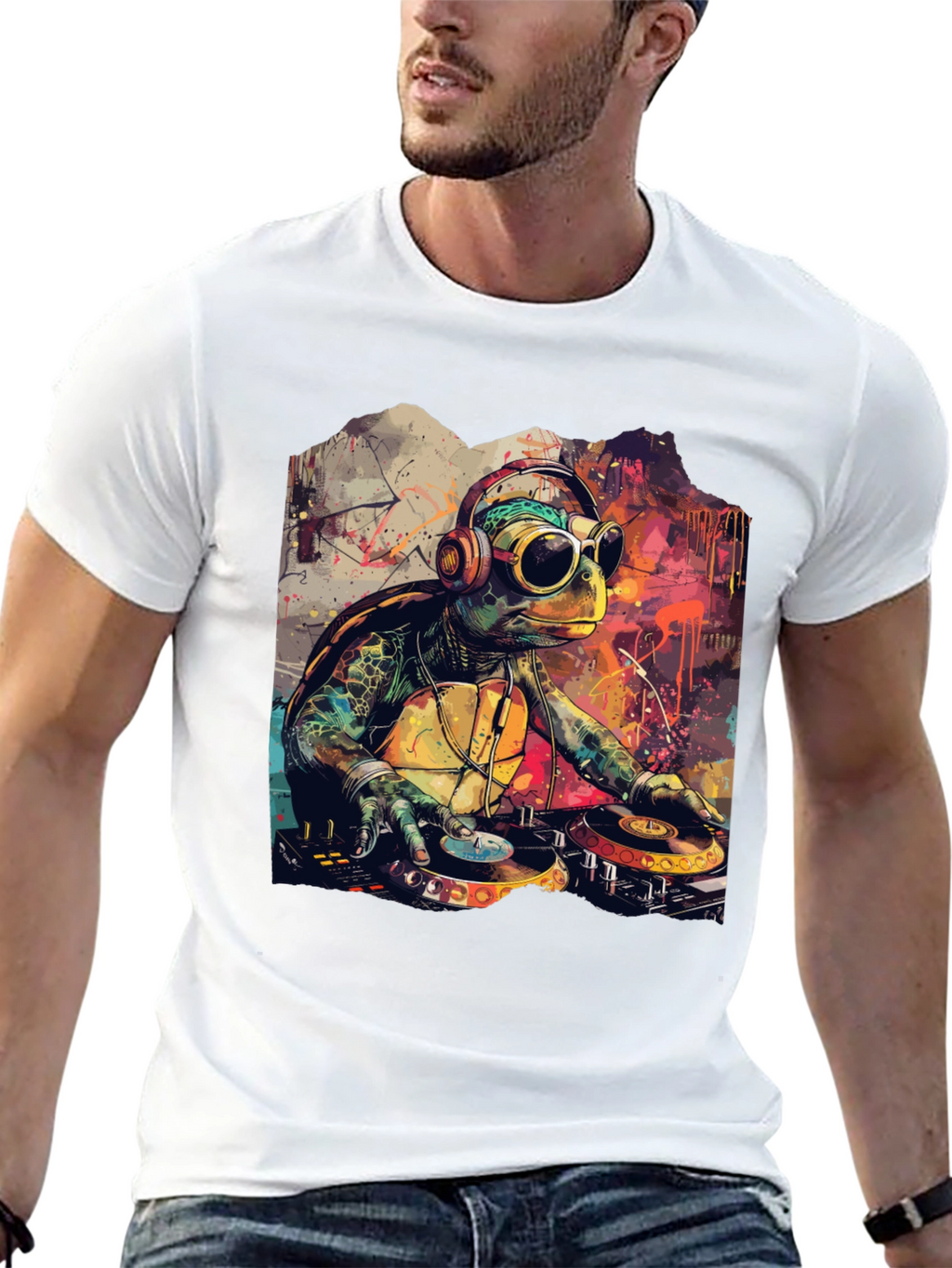 DJ Turtle Graphic Tee - Cool Cartoon Design