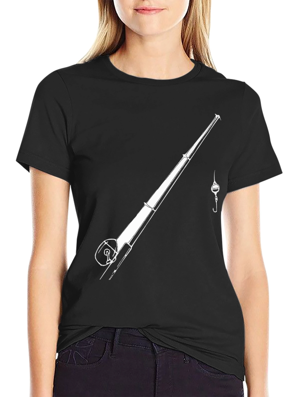 Fishing Rod Graphic Tee - Black Casual T-Shirt