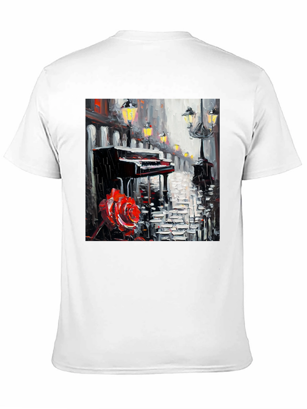 Piano & Rose Graphic Tee - Artistic Black T-Shirt