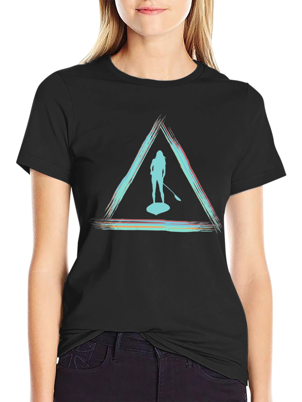 Paddleboarder Triangle Graphic Tee - Unisex Black T-Shirt