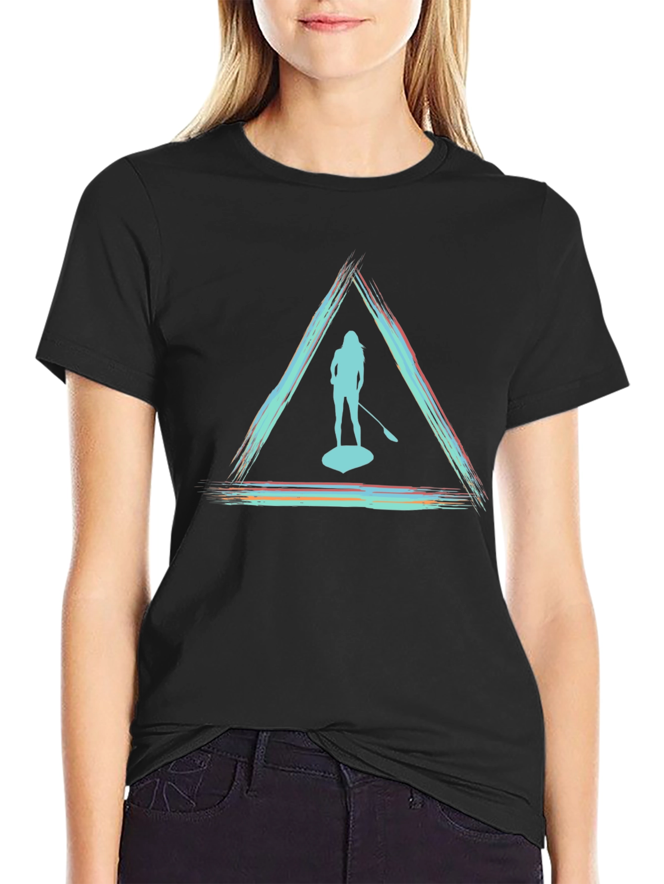 Paddleboarder Triangle Graphic Tee - Unisex Black T-Shirt