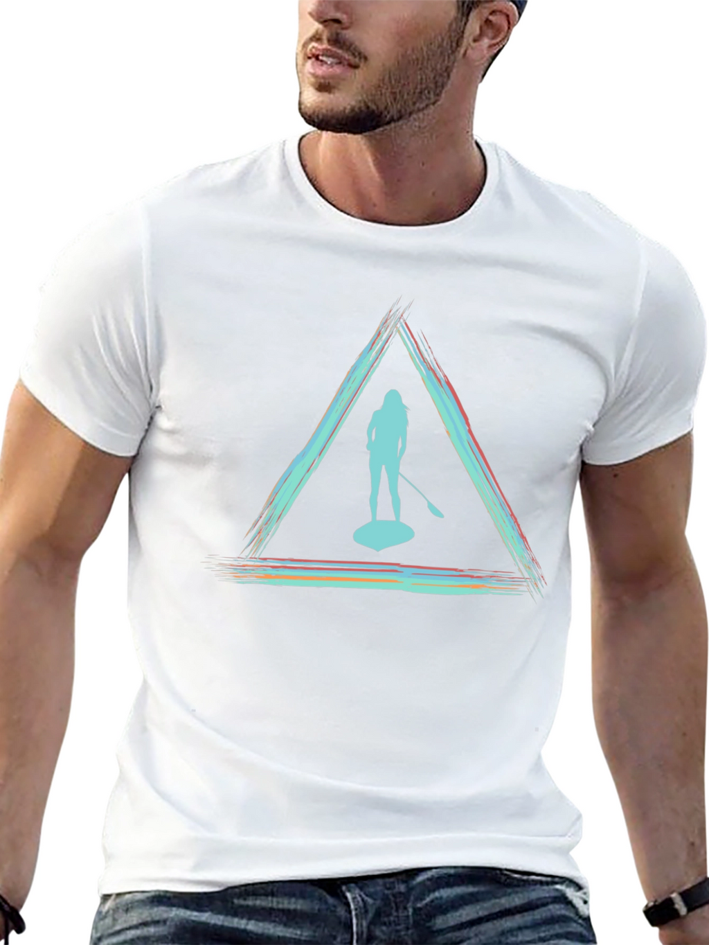 Paddleboarder Triangle Graphic Tee - Unisex Black T-Shirt