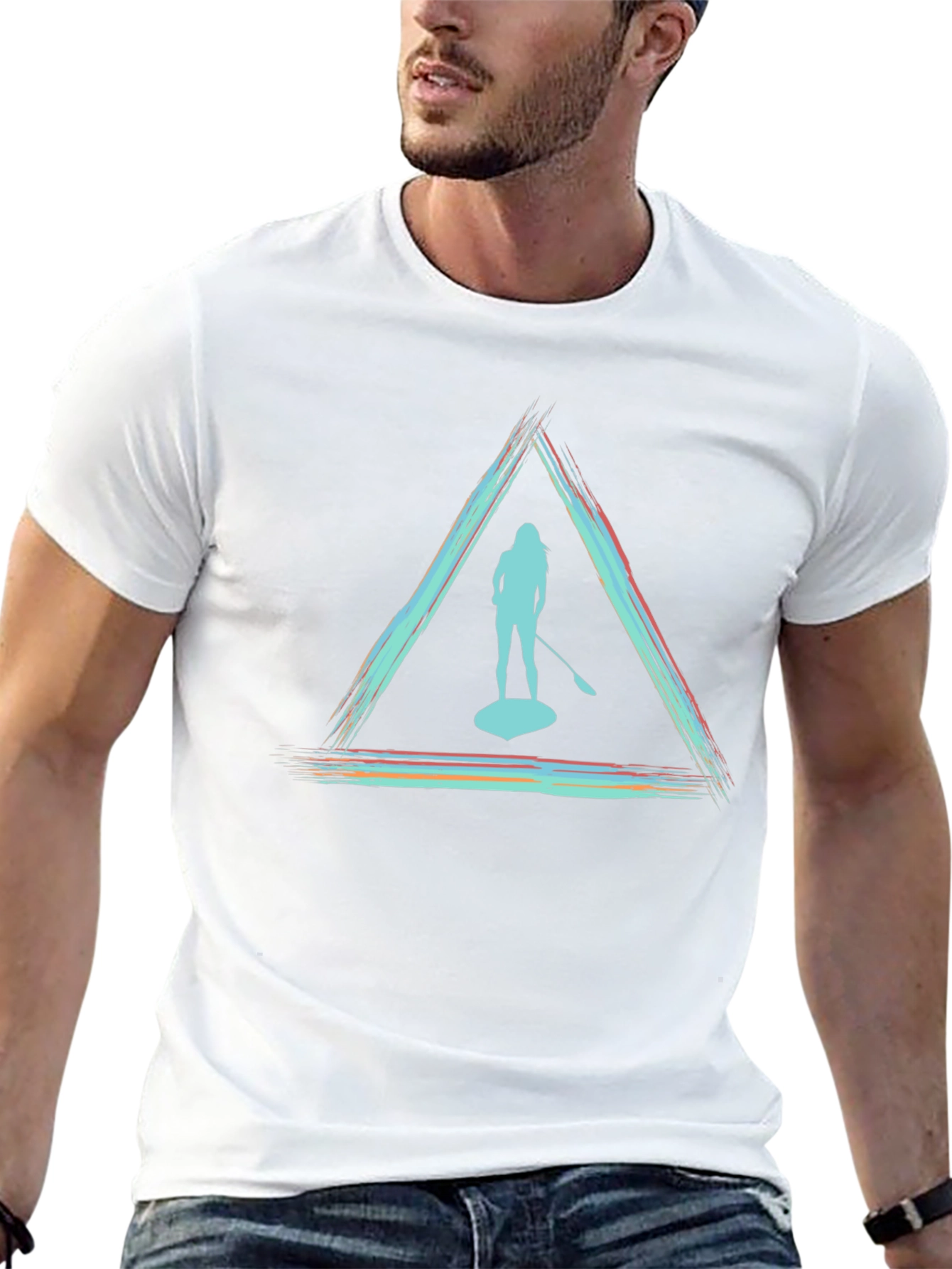 Paddleboarder Triangle Graphic Tee - Unisex Black T-Shirt