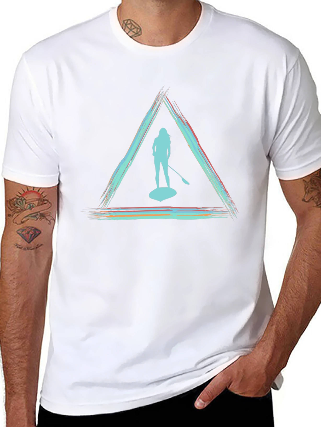 Paddleboarder Triangle Graphic Tee - Unisex Black T-Shirt