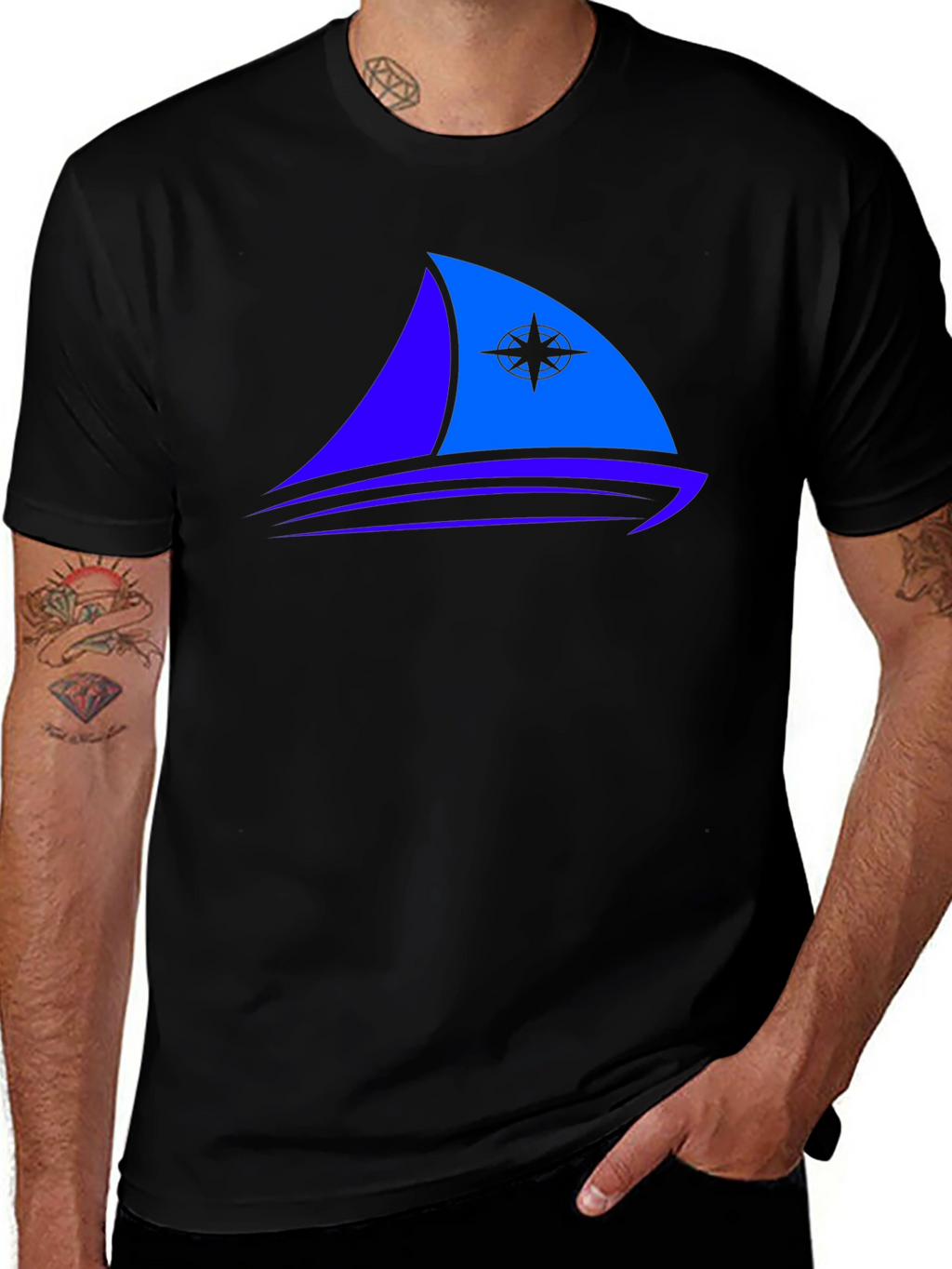Nautical Sailboat Graphic Tee - Black