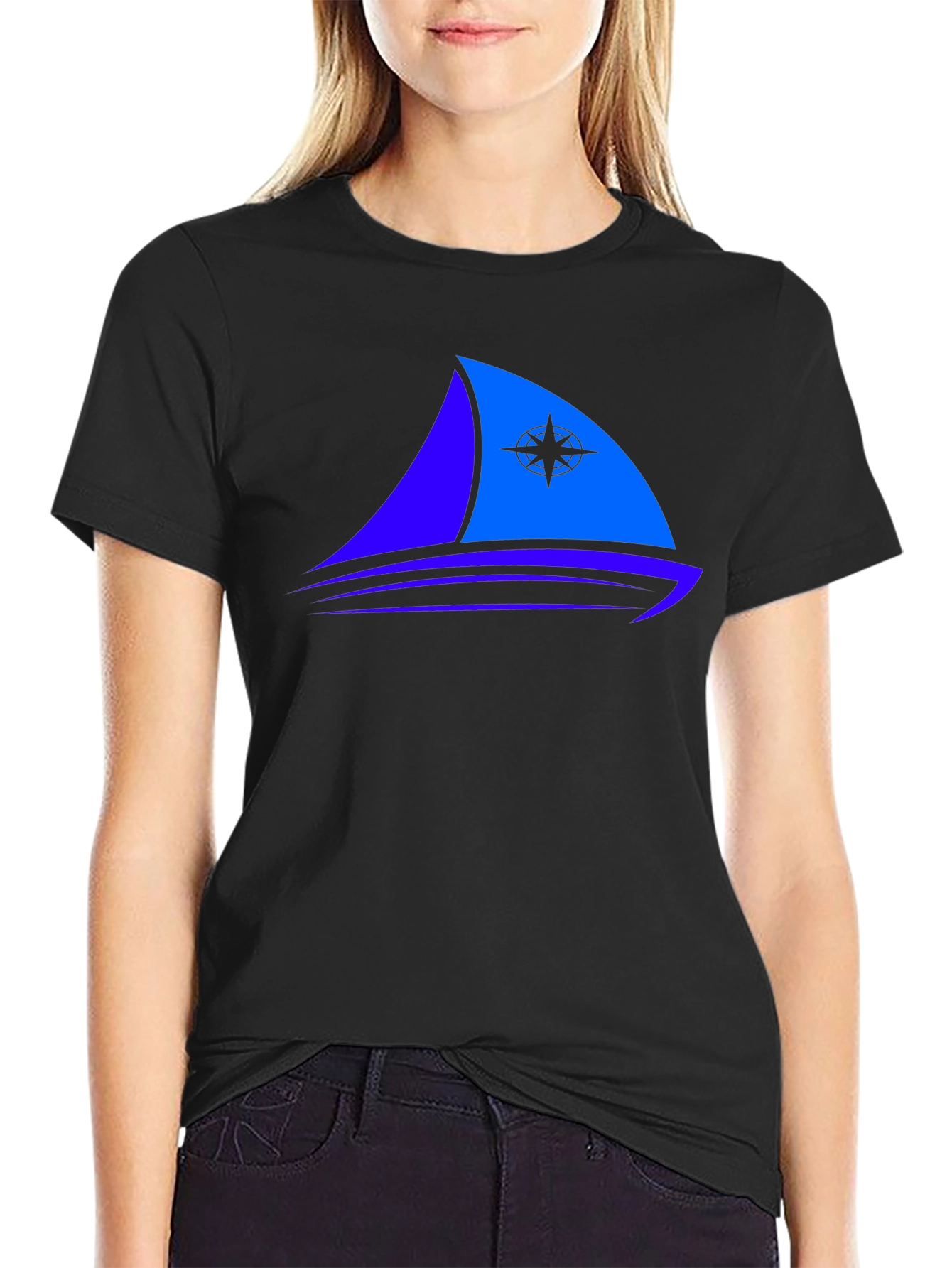 Nautical Sailboat Graphic Tee - Black