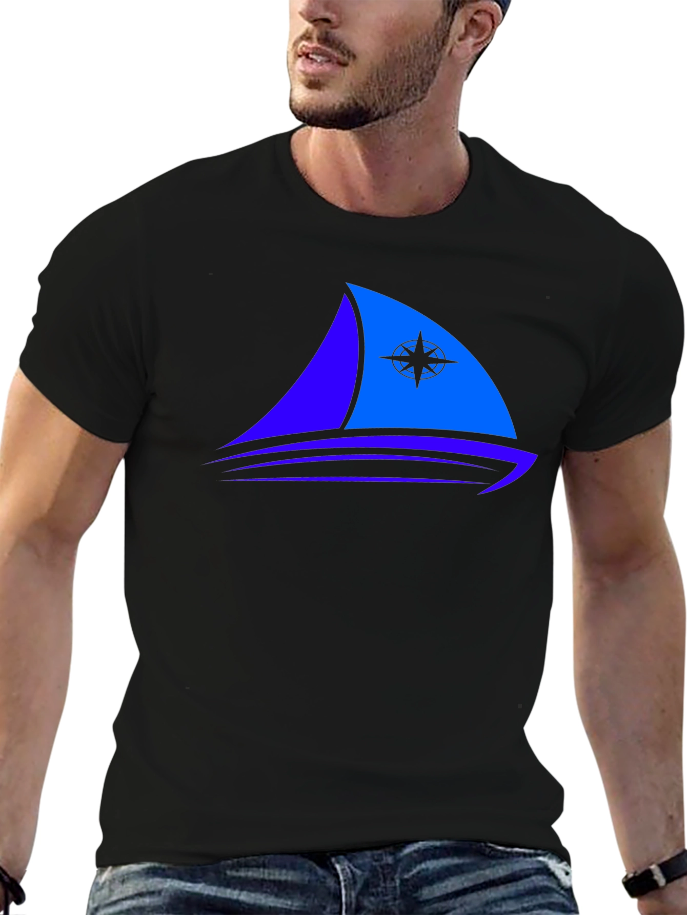Nautical Sailboat Graphic Tee - Black