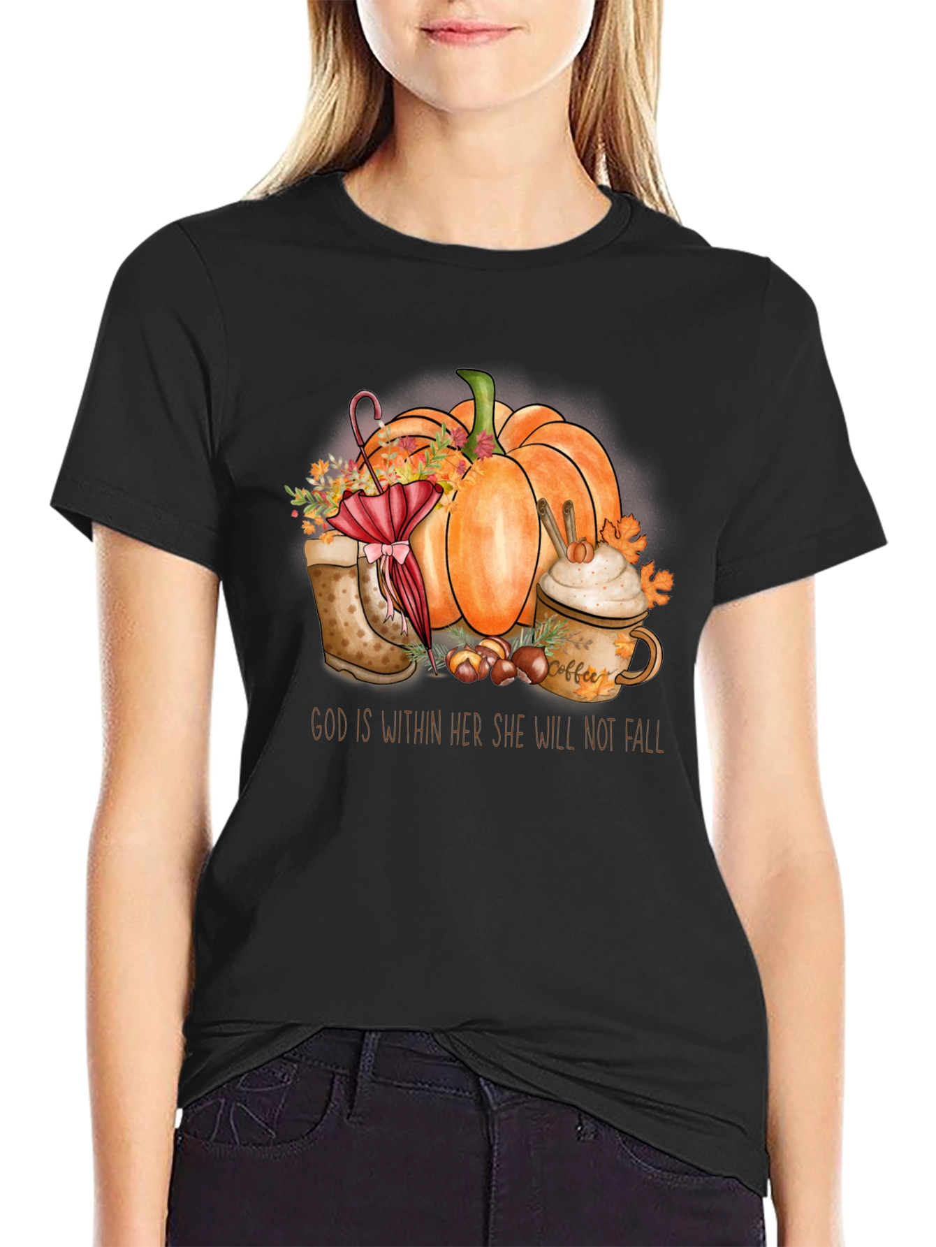 Fall Pumpkin T-Shirt - God is Within Her