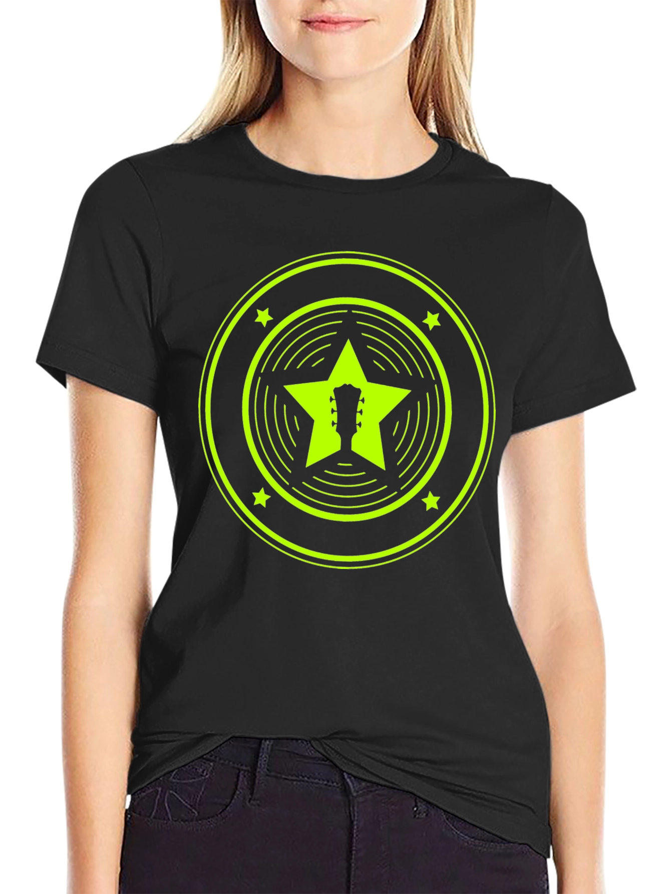 Retro Guitar Star Graphic Tee - Black