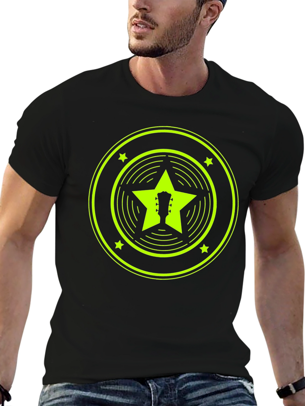 Retro Guitar Star Graphic Tee - Black