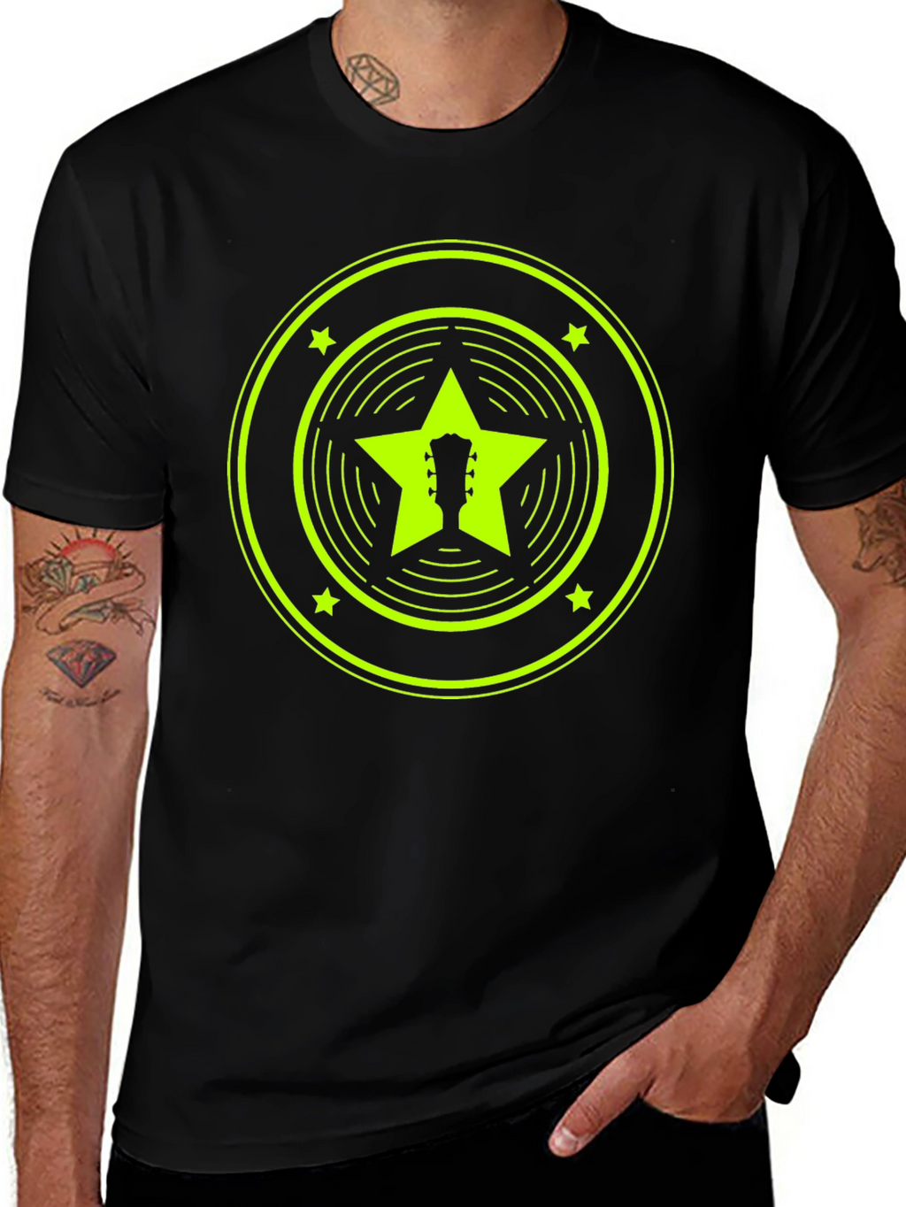 Retro Guitar Star Graphic Tee - Black