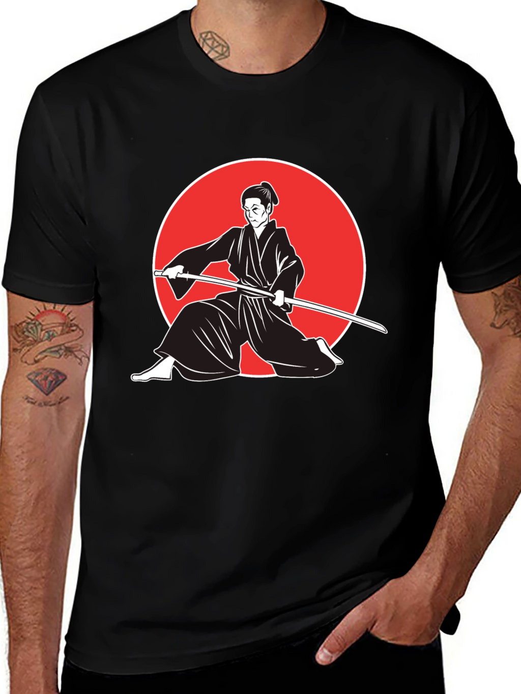 Samurai Graphic Tee - Black Cotton Martial Arts T-Shirt