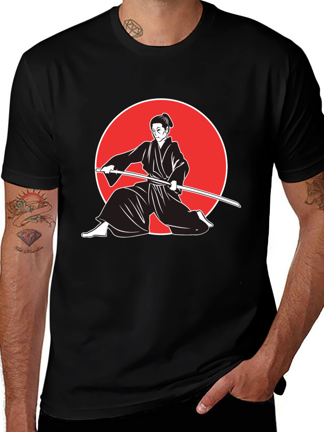 Samurai Graphic Tee - Black Cotton Martial Arts T-Shirt
