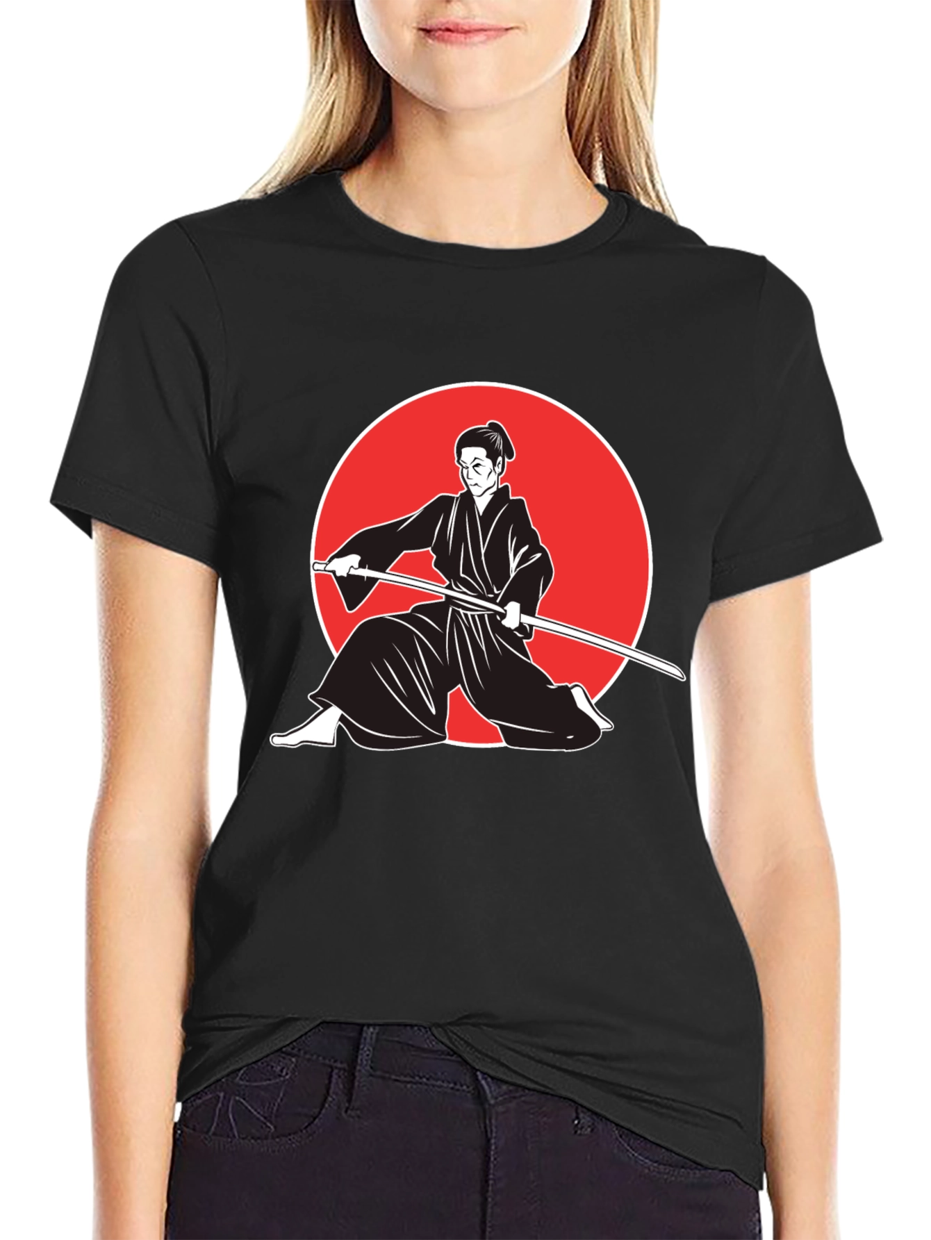 Samurai Graphic Tee - Black Cotton Martial Arts T-Shirt