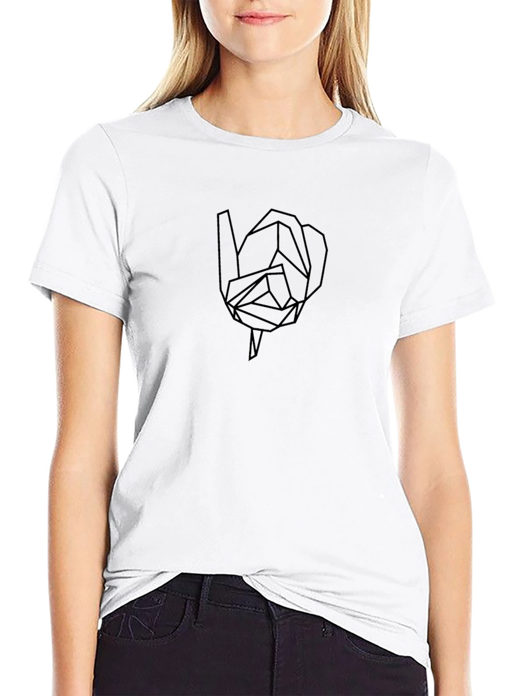 Geometric Rose Graphic Tee - Modern Black T-Shirt