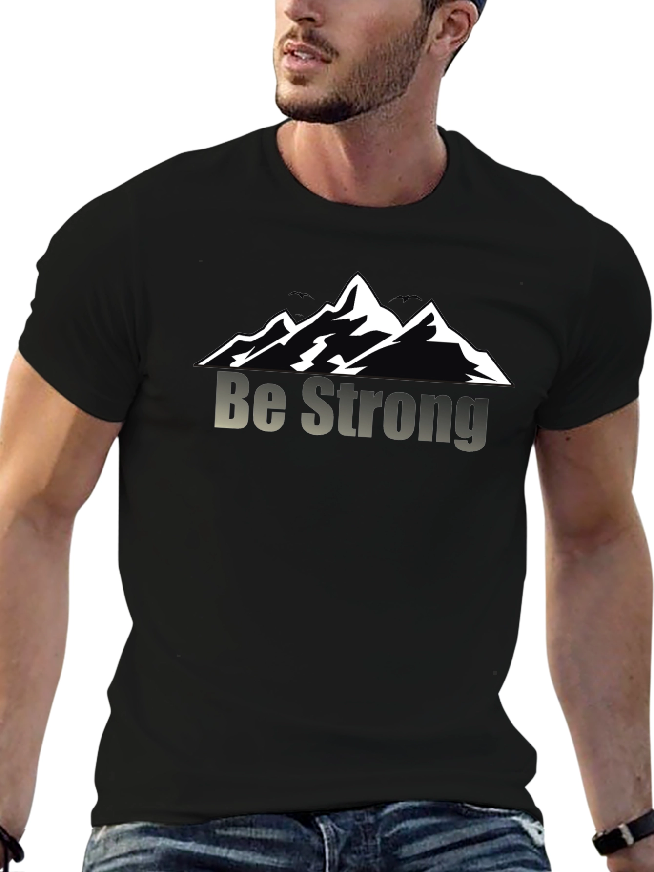 Be Strong Mountain Graphic Black T-Shirt
