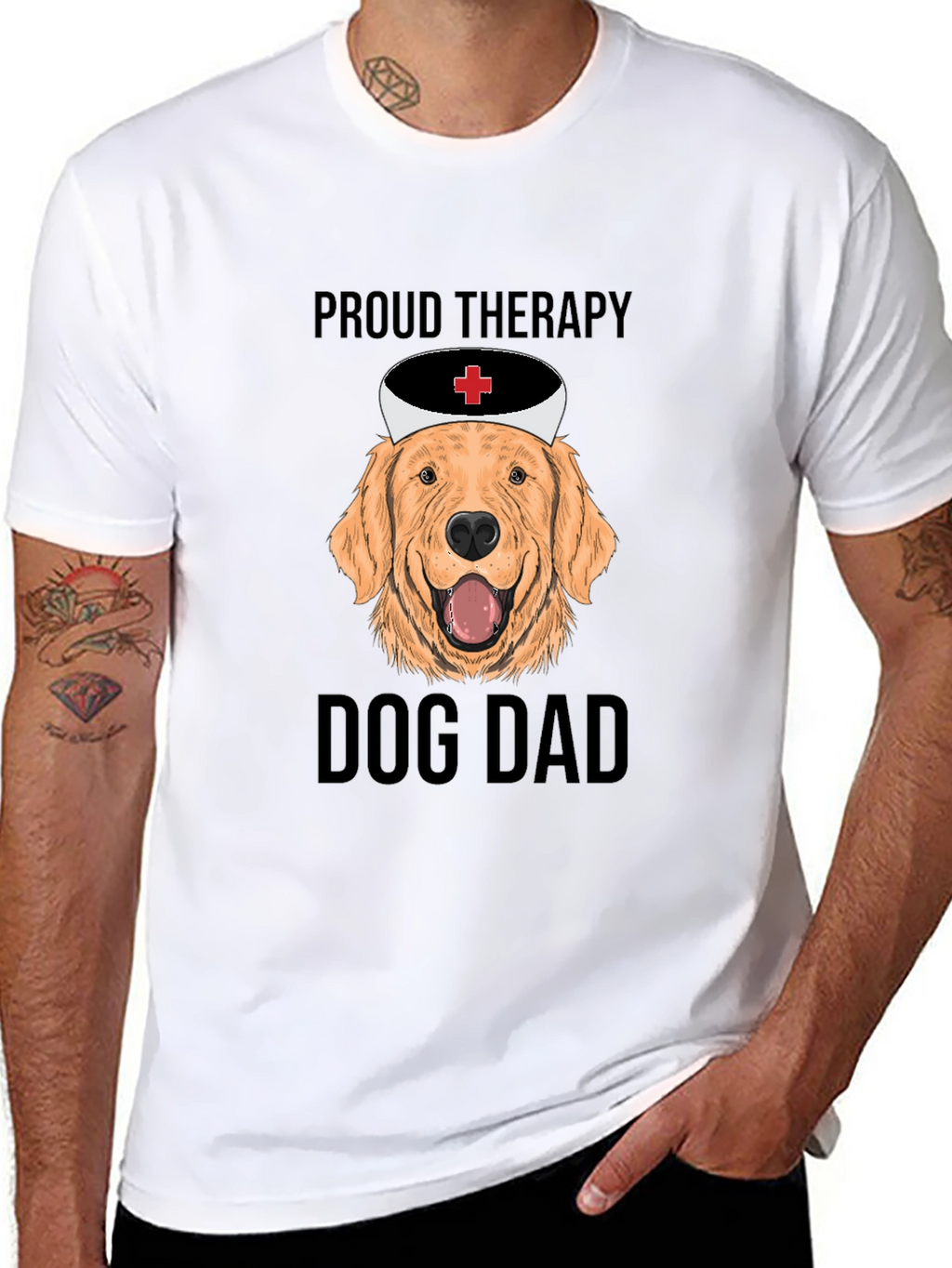 Proud Therapy Dog Dad T-Shirt - Golden Retriever