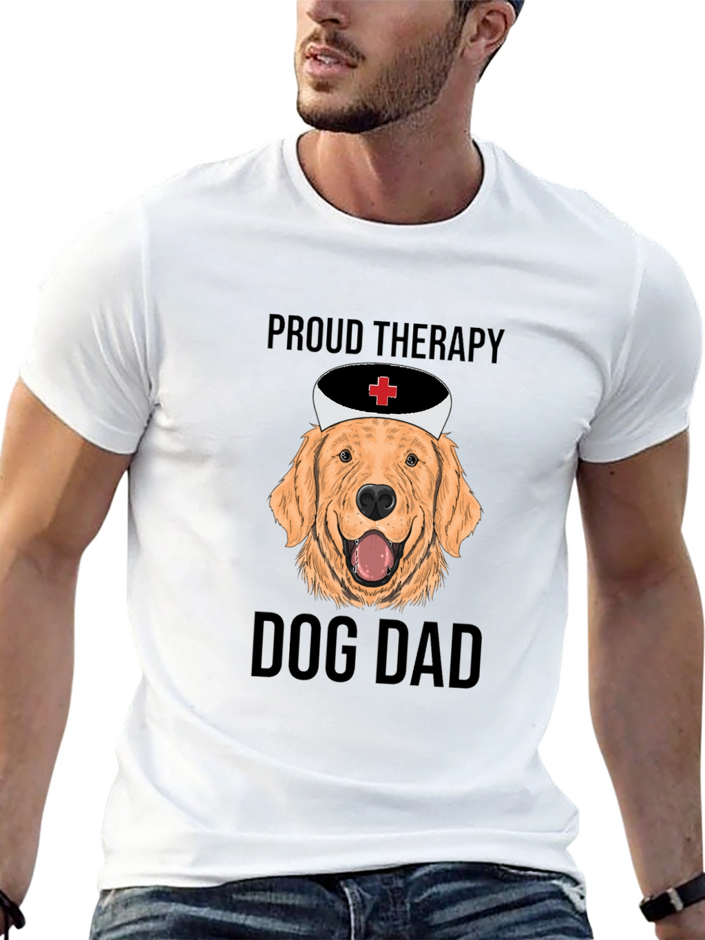 Proud Therapy Dog Dad T-Shirt - Golden Retriever