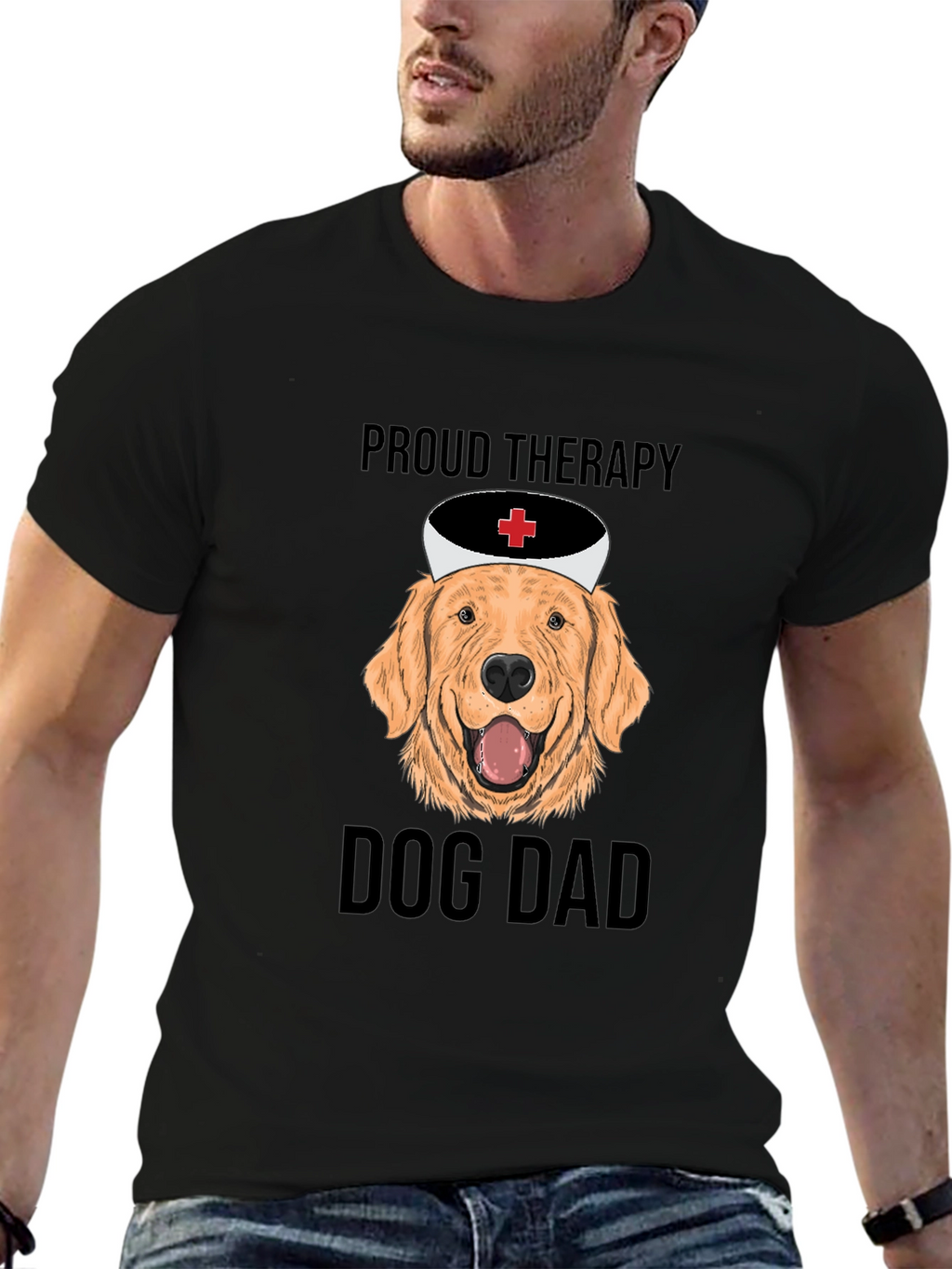 Proud Therapy Dog Dad T-Shirt - Golden Retriever