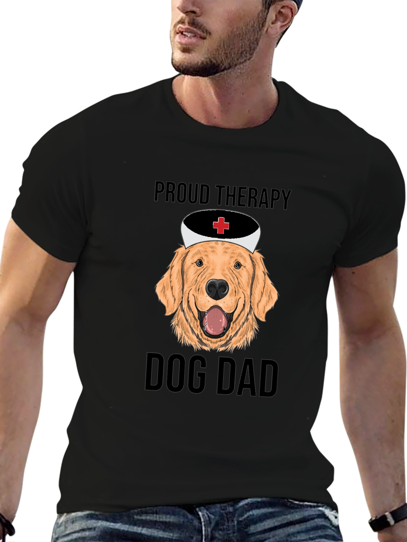 Proud Therapy Dog Dad T-Shirt - Golden Retriever