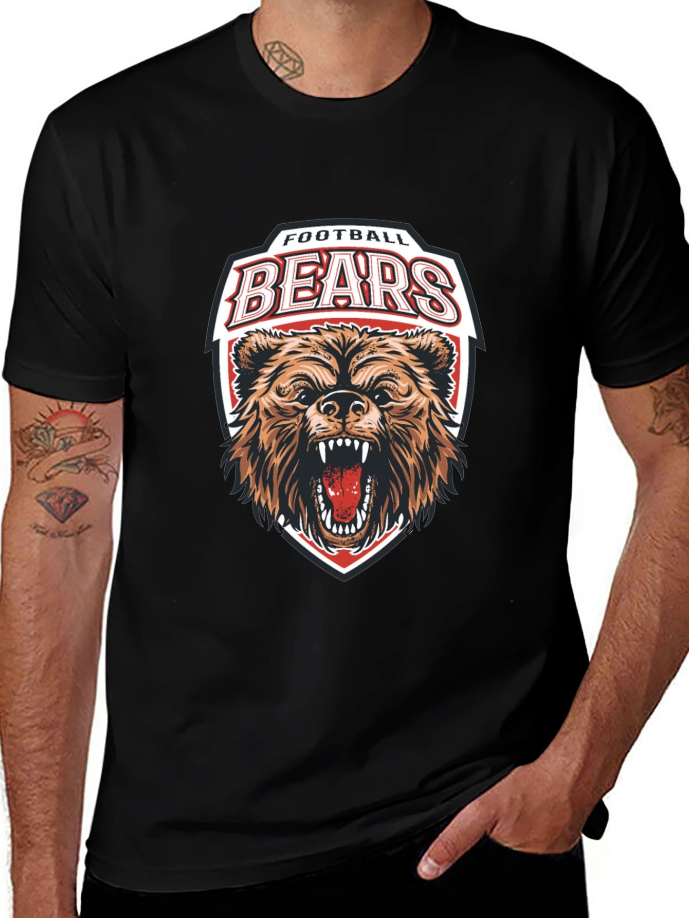 Football Bears Graphic Tee - Black