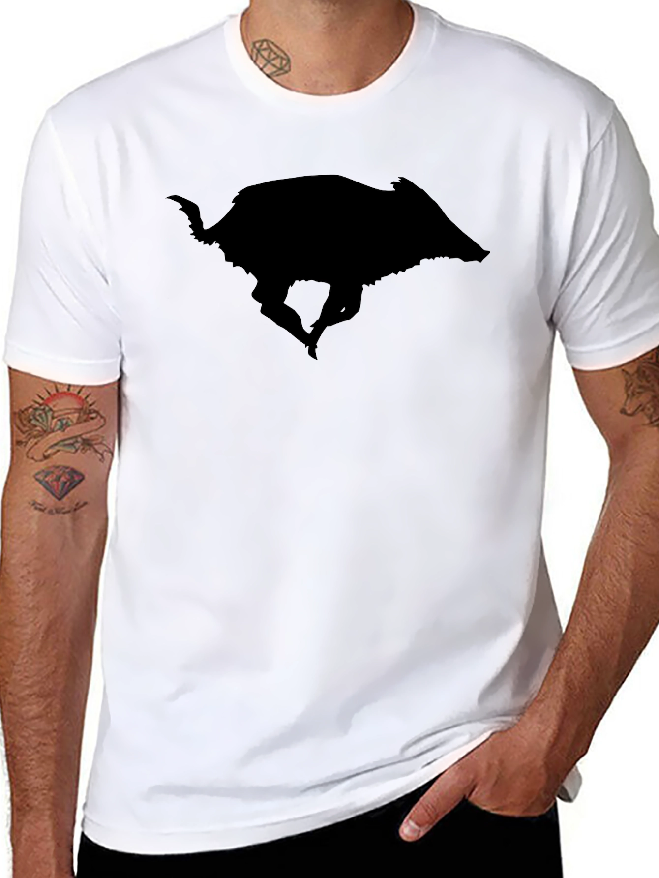 Wild Boar Silhouette Black T-Shirt