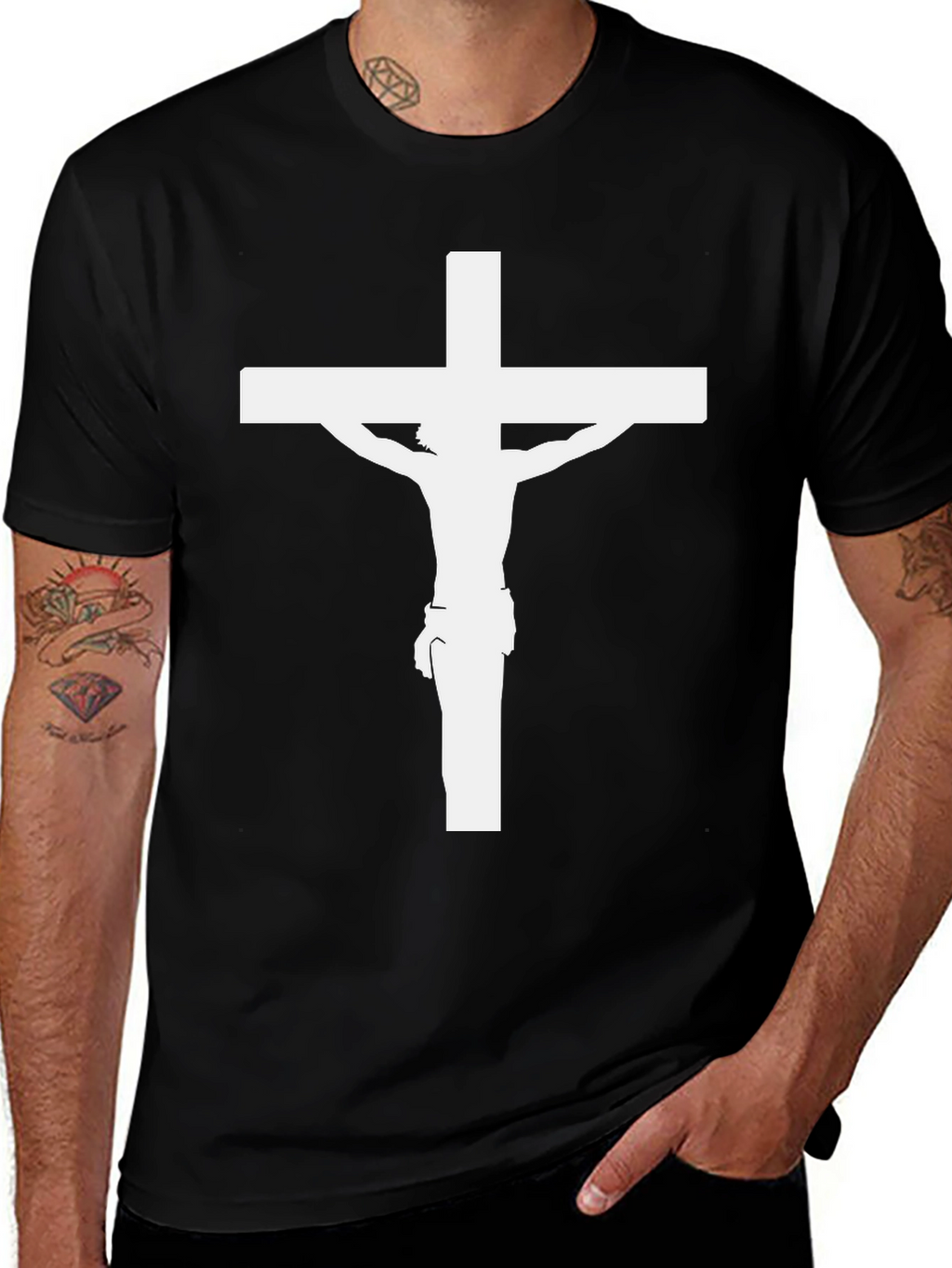 Crucifix Graphic Tee - Black Christian T-Shirt