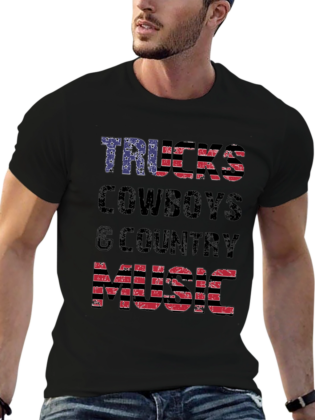 Trucks Cowboys & Country Music American Flag T-Shirt