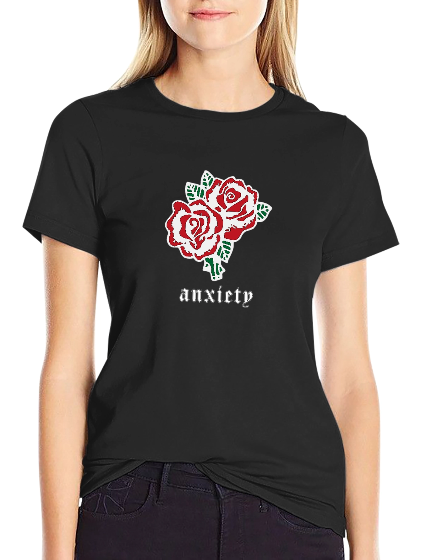 Anxiety Roses Graphic Black T-Shirt