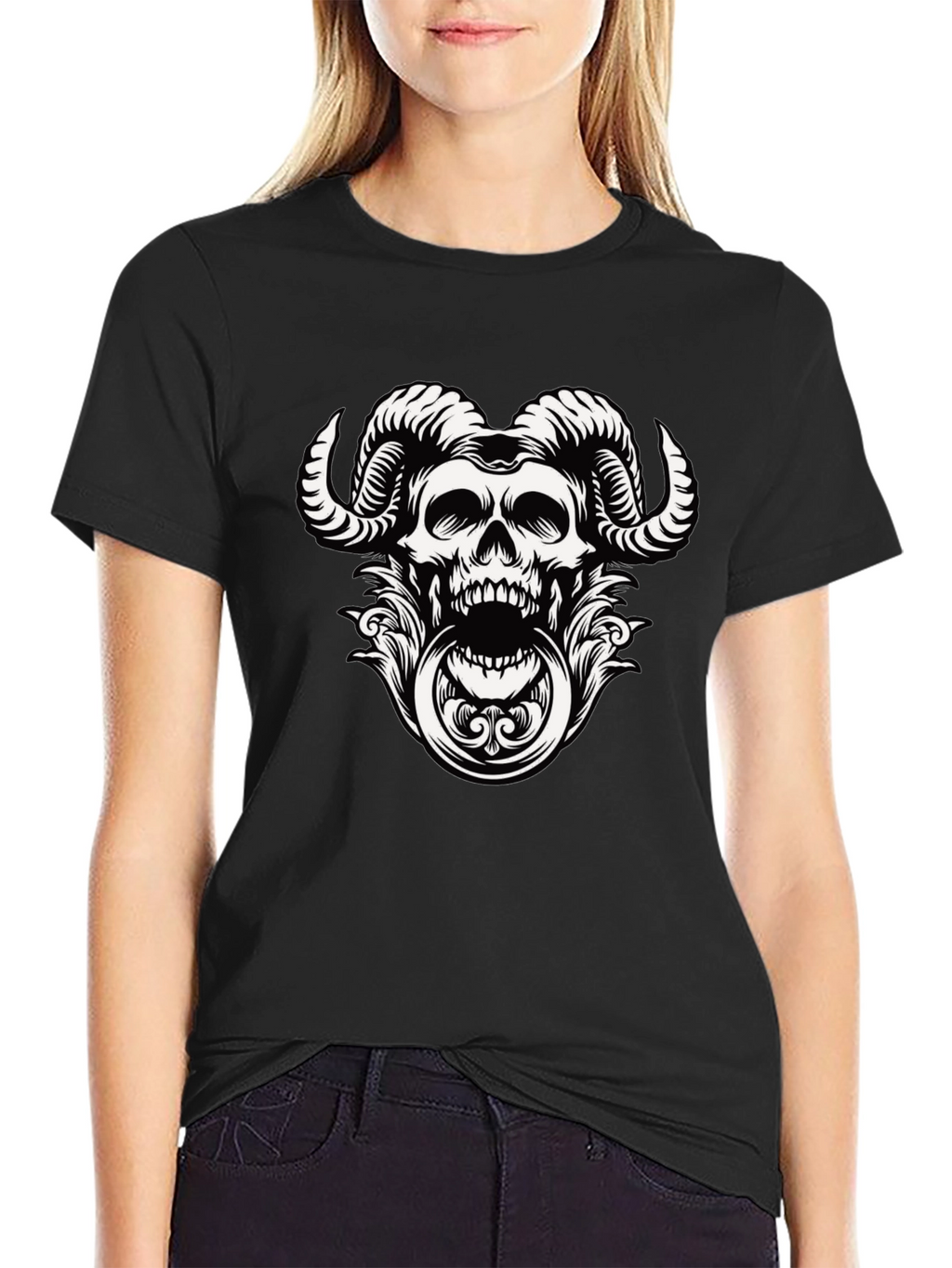 Skull Horns Graphic Tee - Mens Black T-Shirt