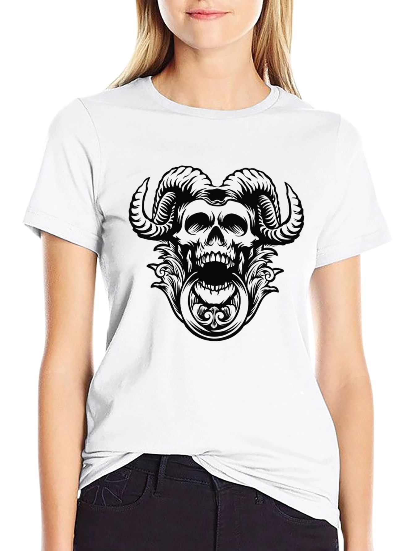 Skull Horns Graphic Tee - Mens Black T-Shirt